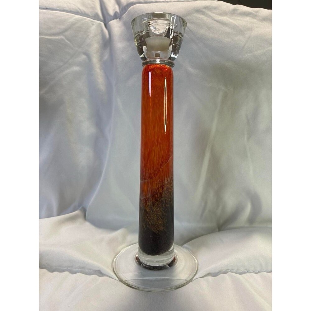 Vintage Murano Sommerso Candlestick Tall Orange Red Cased Glass 12"